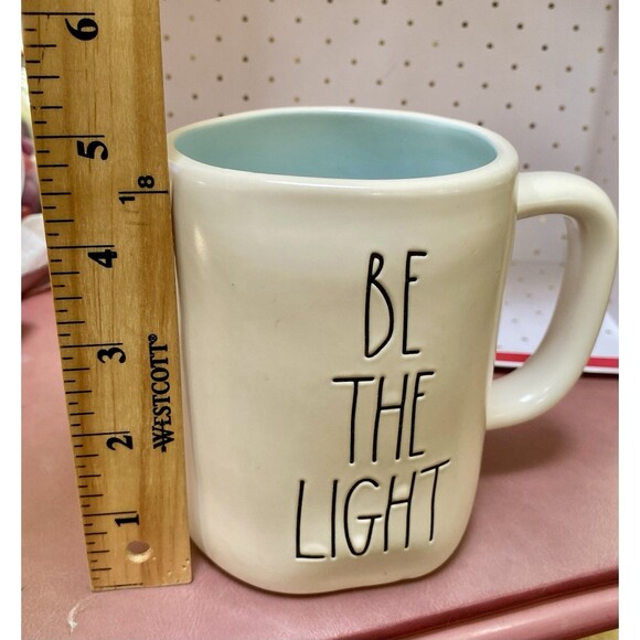 Rae Dunn Artisan Collection BE THE LIGHT White w/Blue Interior Coffee Mug 2020 - Picture 7 of 7